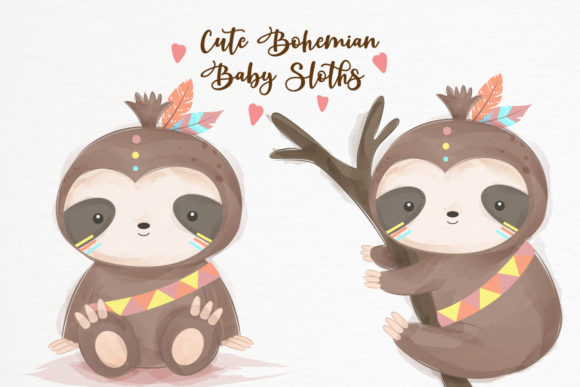 Cute Bohemian Baby Sloth Clipart Set – A Versatile Resource for Creative Designers