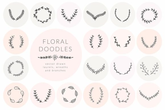Hand Drawn Floral Doodles Vol.5. Wreaths